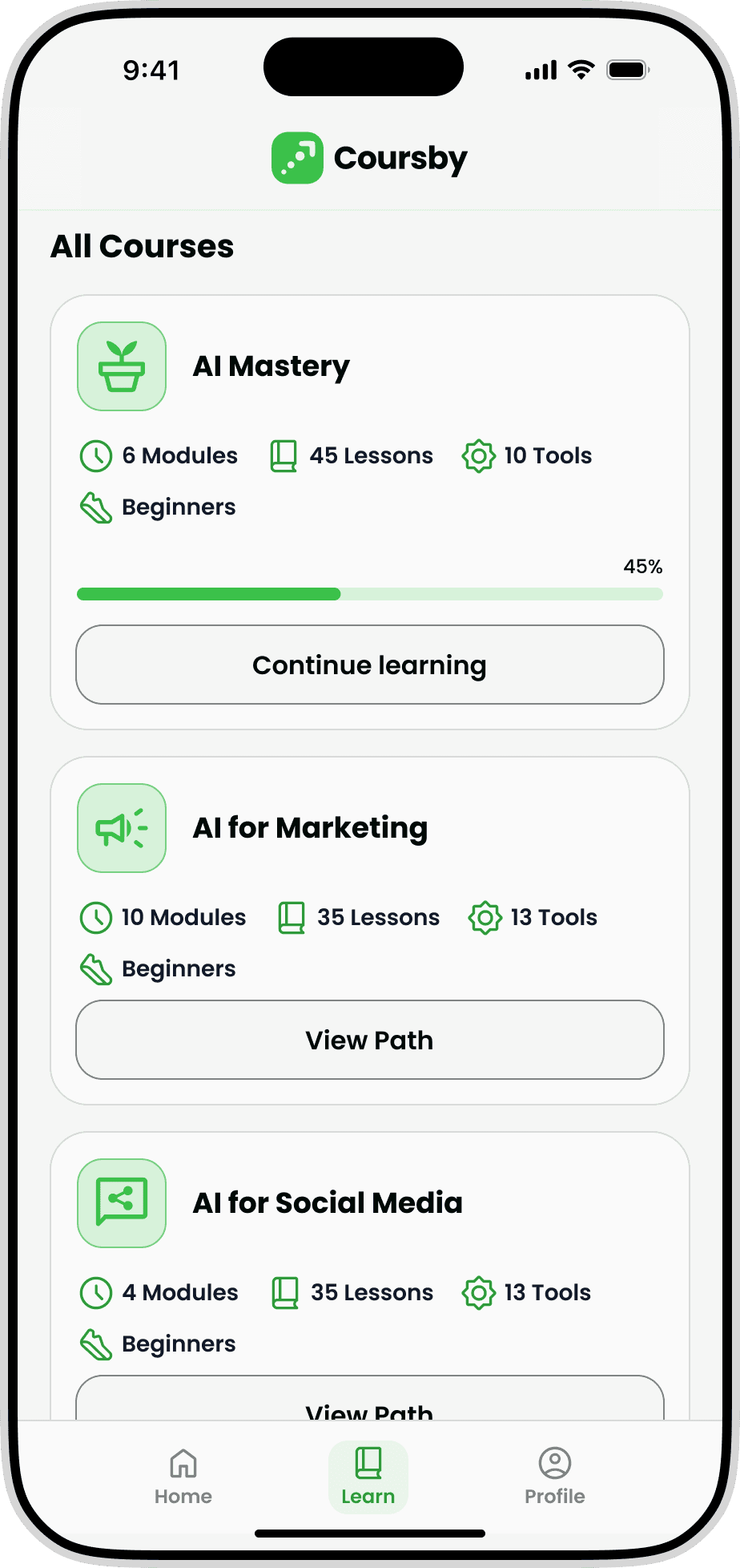 Lesson navigation screen